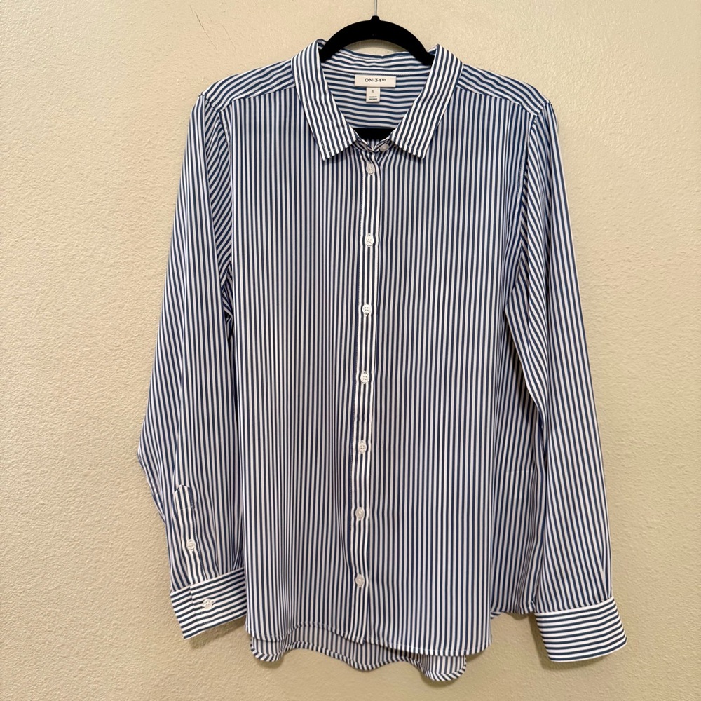ON 34th Chic Navy Striped Button-Down Shirt